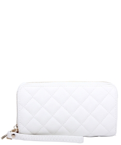Quilted Double Zip Around Wallet Wristlet QW0012 WHITE